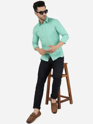 Biscay Green Solid Slim Fit Casual Shirt | JadeBlue