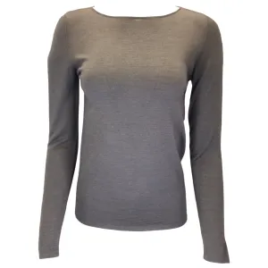 Brunello Cucinelli Taupe Long Sleeved Cashmere and Silk Knit Sweater