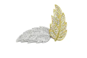 Feather Rhinestone Brooch 3.50" x 2.88" - 1 Piece