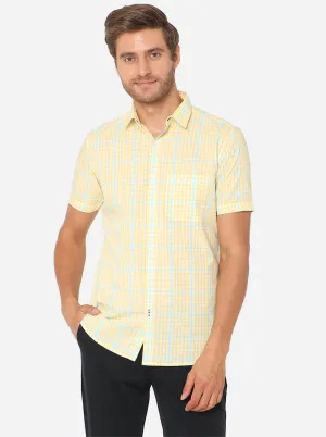 Lemon Yellow Checked Slim Fit Semi Casual Shirt | JadeBlue