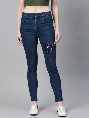 Navy Sequin Patch Jeans