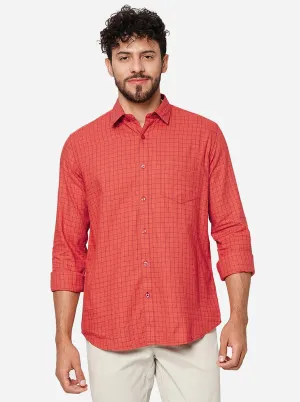 Rust Checked Smart Fit Semi Casual Shirt | Greenfibre