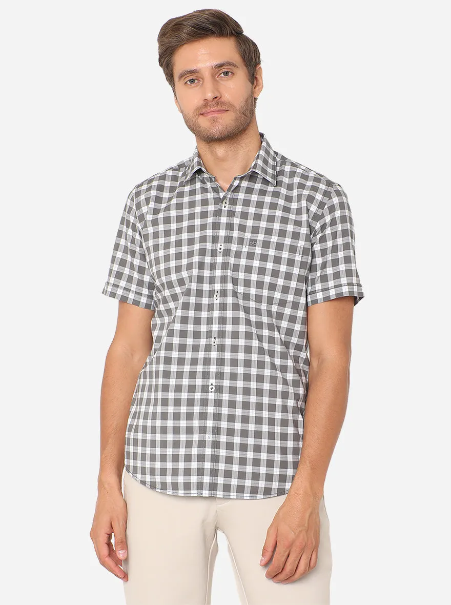 White & Grey Checked Slim Fit Casual Shirt | JadeBlue