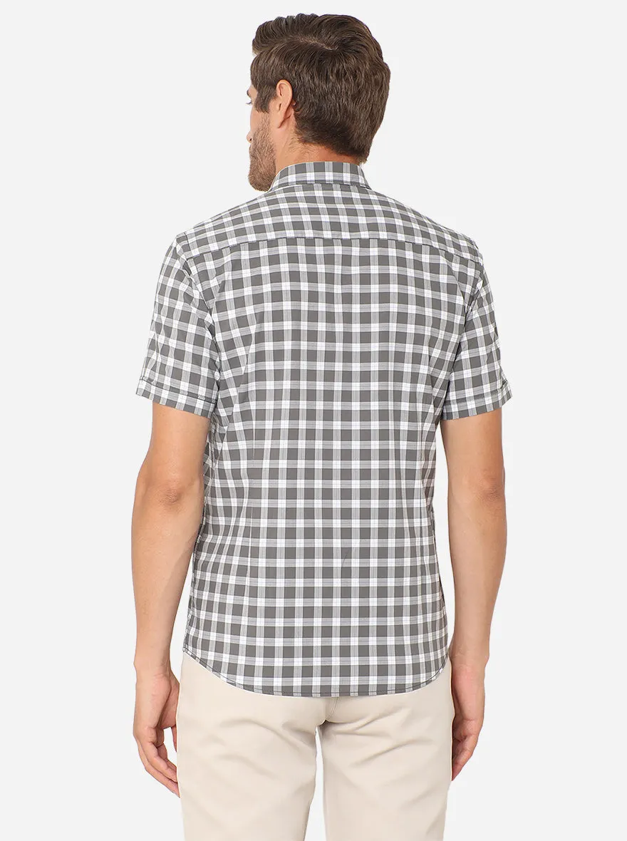 White & Grey Checked Slim Fit Casual Shirt | JadeBlue