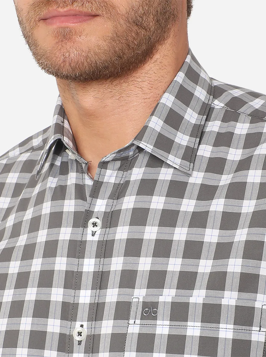 White & Grey Checked Slim Fit Casual Shirt | JadeBlue